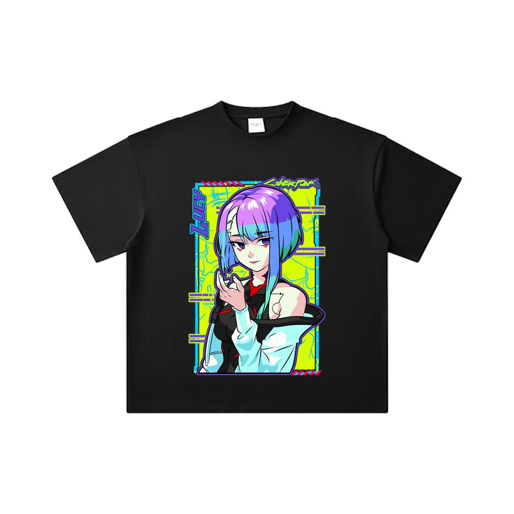 260 GSM Double Yarn 32 Count 100% Cotton Cyberpunk Edgerunners V8 Lucy Print Unisex Heavy Cotton T Shirt