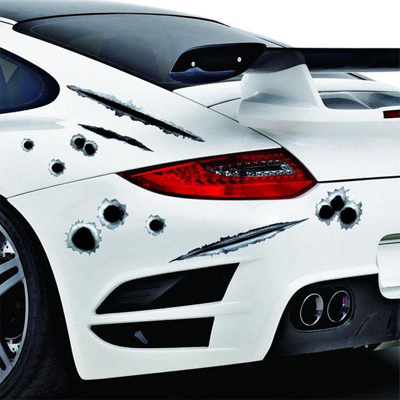 Adesivi per auto 3D Foro di proiettile Impermeabile Divertente Decalcomania per auto