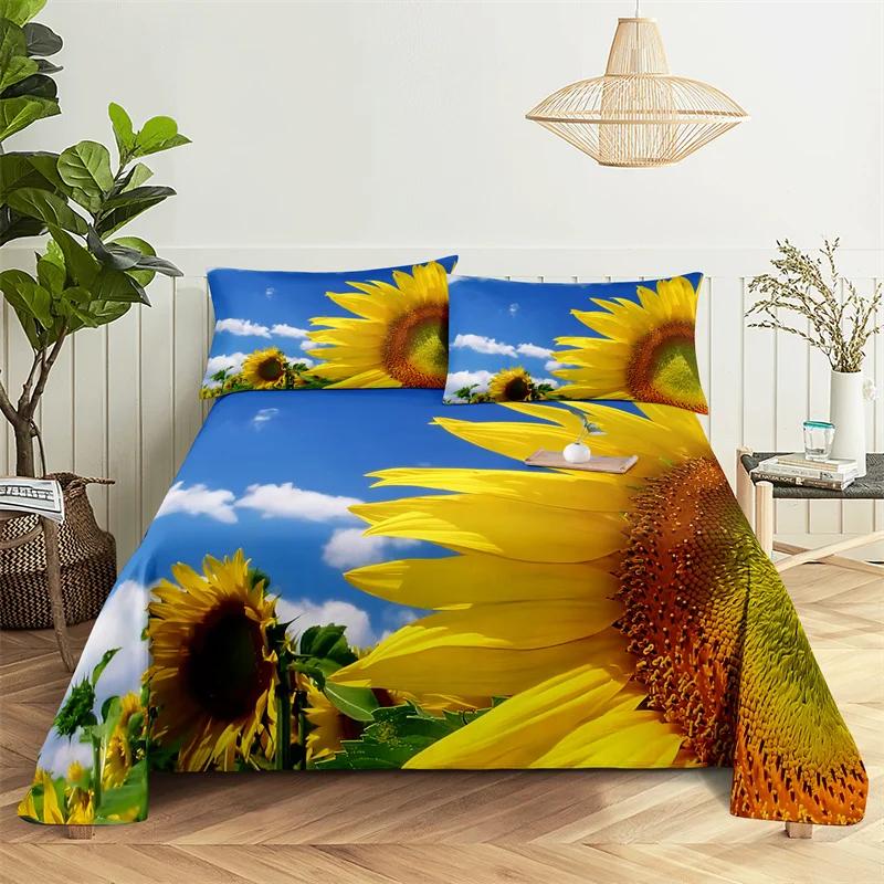 Sunflower Bed Sheet Sets Bouble Single Beds Flower Bedsheet with Pillow Case Full Queen Size 2pcs 3pcs 3D Soft Thin Fabric Home