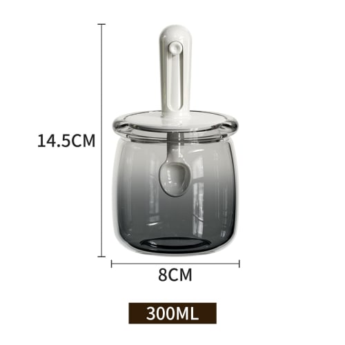 ZASA 300ml Glass Condiment Jar, Sliding, Expandable, Airtight Storage, Spoon Included, Light-Dampening, Transparent, Condiment Storage Container, Airt