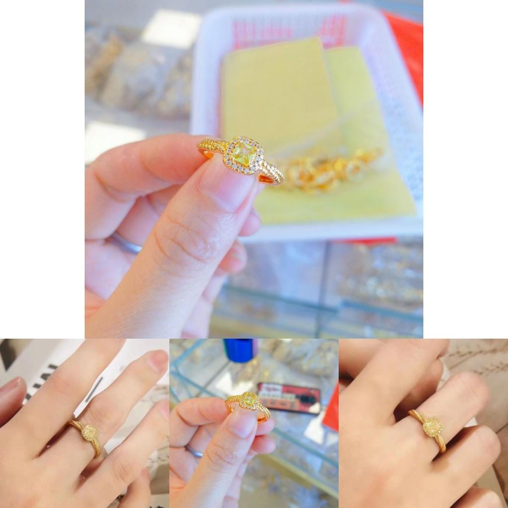 Eye-catching Square Shape Yellow Crystal Ring For Women Simple Gold Plated Fashion Accessory