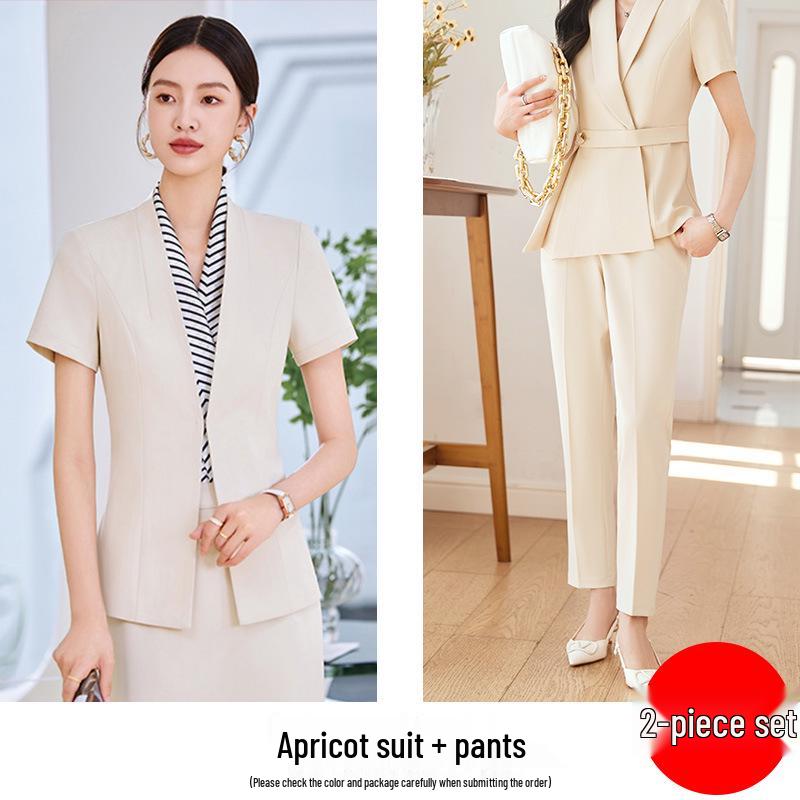 Chic Black Short-Sleeved Collarless Suit Set: Professional Workwear for Sophisticated Women