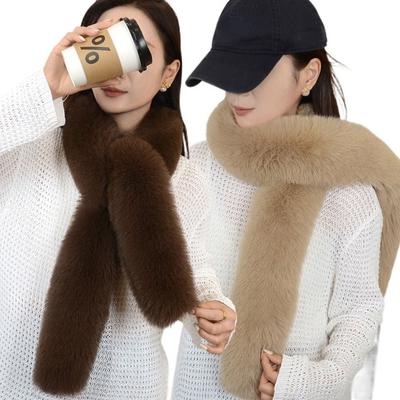 Solid Color Fake Fur Long Scarf Thick Luxury Wraps Shawl Winter Fluffy Scarf Autumn Winter