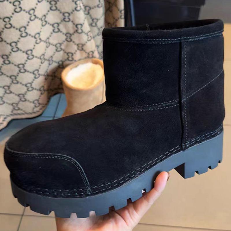 Top version~ Big head snow boots women's muffin heightening autumn and winter new non-slip boots short medium and long tube sheep curly hair snow