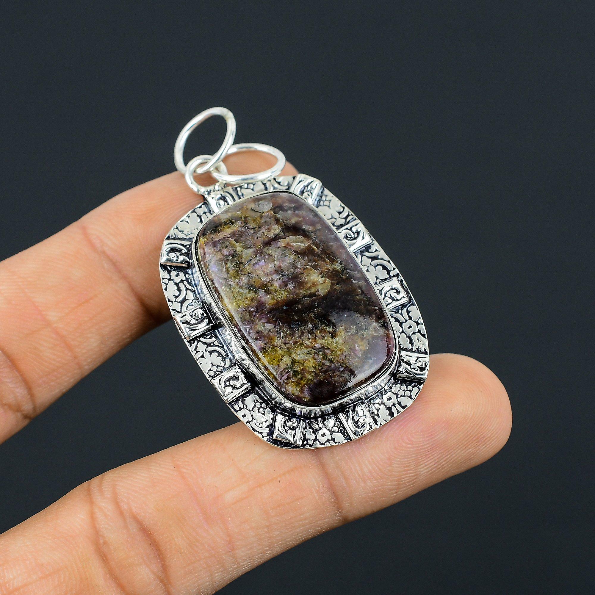 

925 Silver Third Eye Chakra Radiant Charoite Stone Anniversary Elegant Pendant