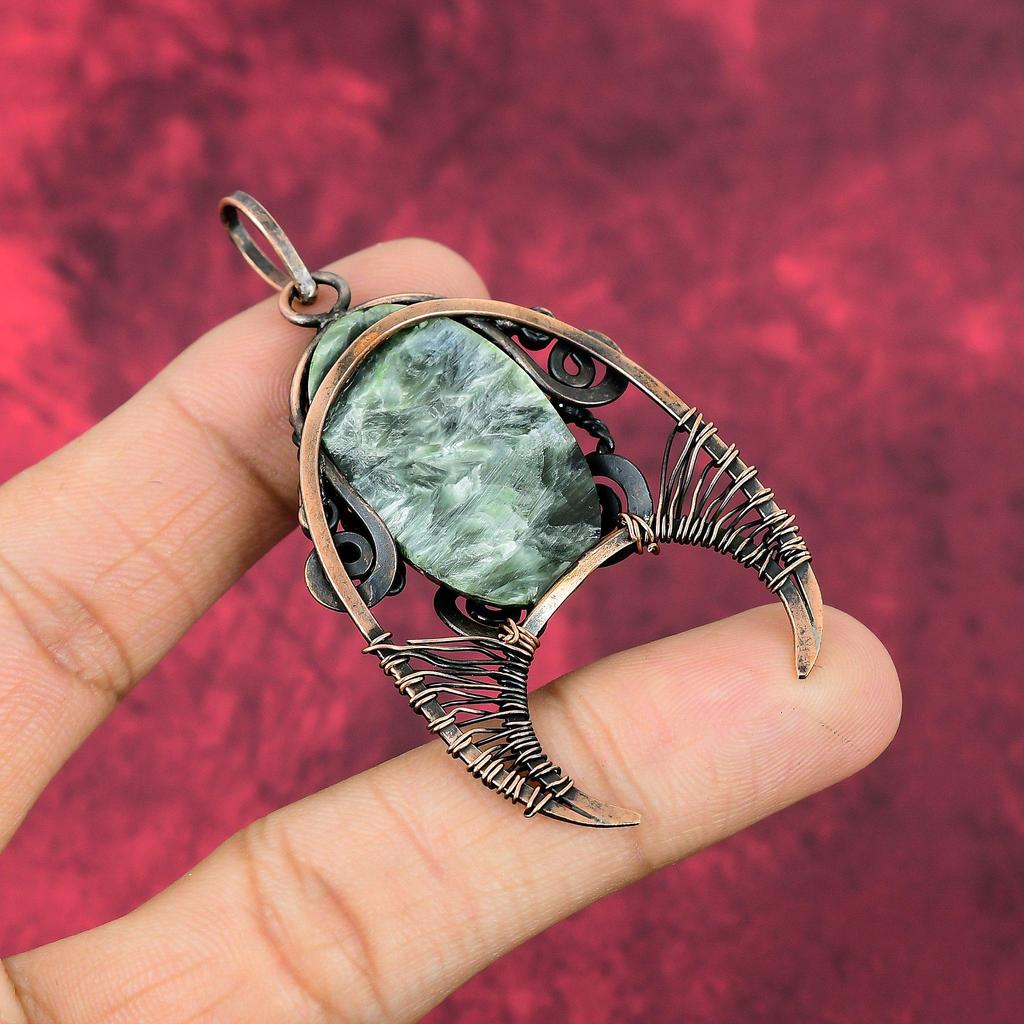 Seraphinite Pendant Copper Wire Wrapped Gemstone Pendant Handmade Copper Jewelry Latest Design Pendant Wire Wrapped Jewelry Gifts For Mother