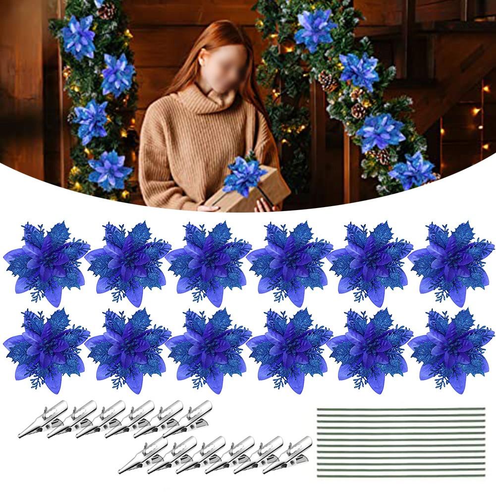 

Artificial Christmas Flowers Blue Xmas Flowers Christmas Glitter Poinsettia