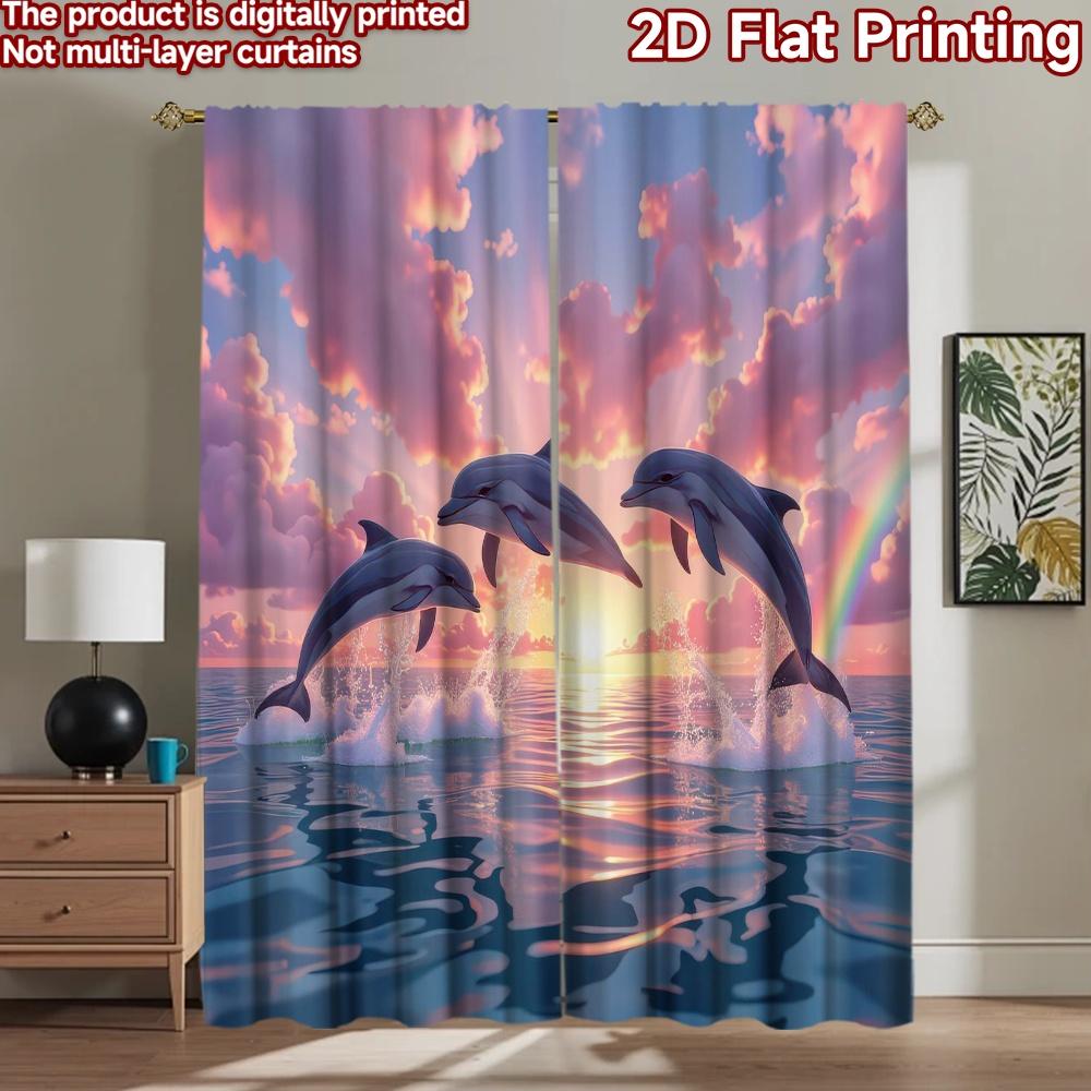 2D flat Photography Backdrop Popular Photography Scene Banner Dolphins at Sunset Ocean 100% Polyester Birthday Party Perfect 60×150cm