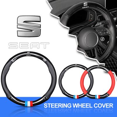Leather Carbon Fiber Car Steering Wheel Cover Emblem Car Accessories for Leon FR 5 6 MII Altea 5F Ibiza Toledo Cordoba Alhambra MK3