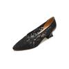NEW Spring/Autumn Women Pumps Mesh Fabric Shoes for Women Square Toe Chunky Heel Shoes Concise High Heels Buckle Black Shoes