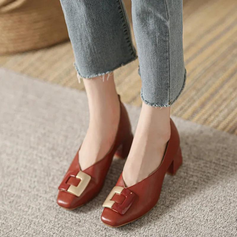 Mode Frau Frühling Mode Slipper Eckige Zehe Hohe Absätze Retro Metallschnalle Damen Flache Mary Janes Zapatos De Mujer Damen Slipper