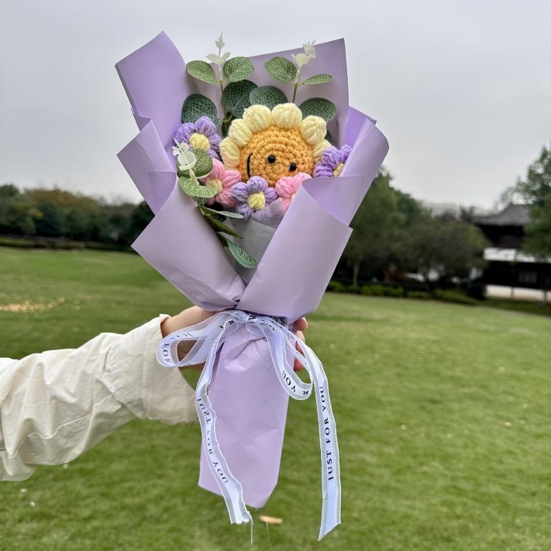1/2 Stück Handgemachter Gehäkelter Sonnenblumenstrauß Künstliche Blumen Leuchtendes Festival Hochzeit Muttertag Geburtstag Heimdeko