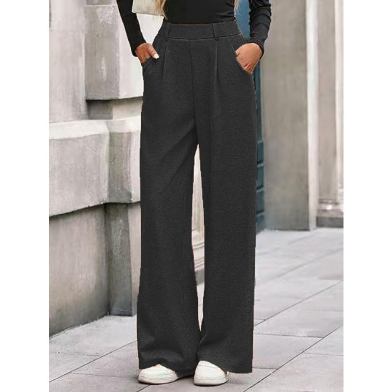 Pantaloni Lunghi Casual Comodi All-Match Monocolore Vita Alta Gamba Larga Dritta da Donna