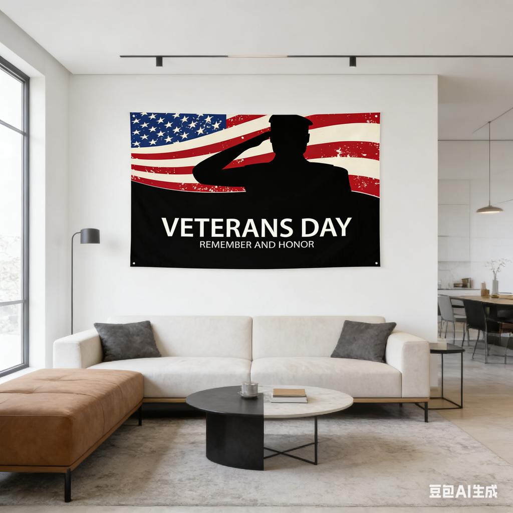 Veterans Day Salute Tapestry Patriotic Honor Print Polyester Wall Hanging for Living Room US Flag and Veteran Salute Themed De