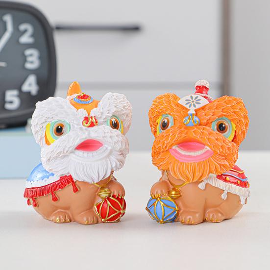 Chinese Style Lion Figurine Cartoon Guardian Lion Resin Statue Home Office Feng Shui Decoration Ornament Holiday Housewarming Gift