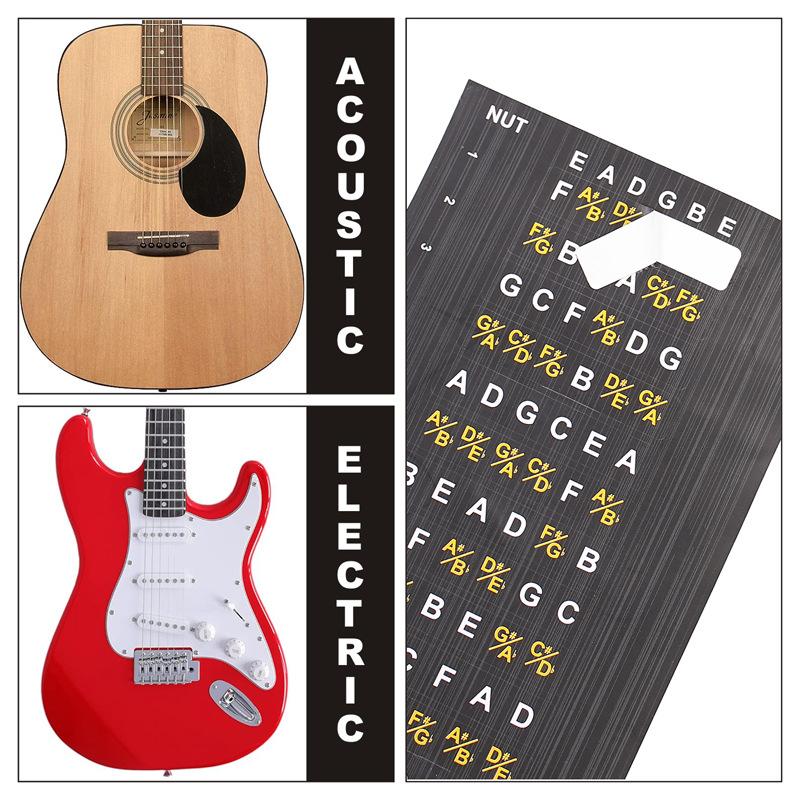 Gitarrengriffbrett-Aufkleber Griffbrett-Abziehbilder für Akustik- und E-Gitarre Anfänger Fingerhaltung Tonleiter-Markierungen 6 Saiten Schwarz Weiß
