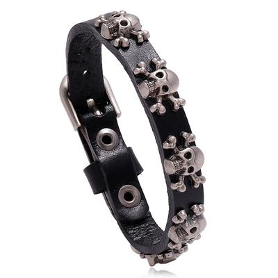 European and American New Style Jewelry, Popular On the Internet, Skull Punk Style Leather Bracelet, Simple and Adjustable Men's Accessory