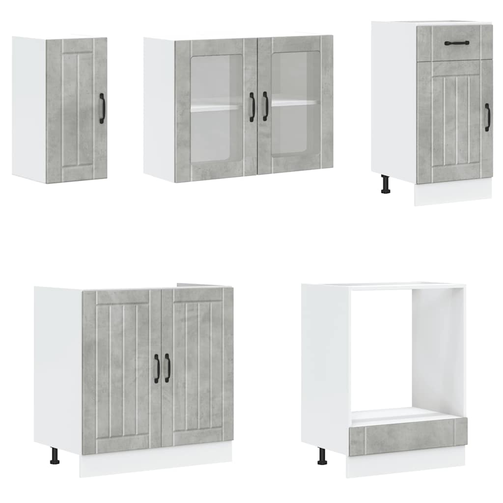 8 Piece Kitchen Cabinet Set Lucca Concrete Grey Wood Based Material