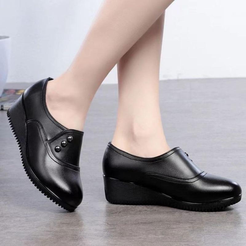 New Spring and Autumn Fashion One-pedal Lazy Single Shoes Wedge Heel Round Head Shallow Mouth Middle and Old Women's Shoes