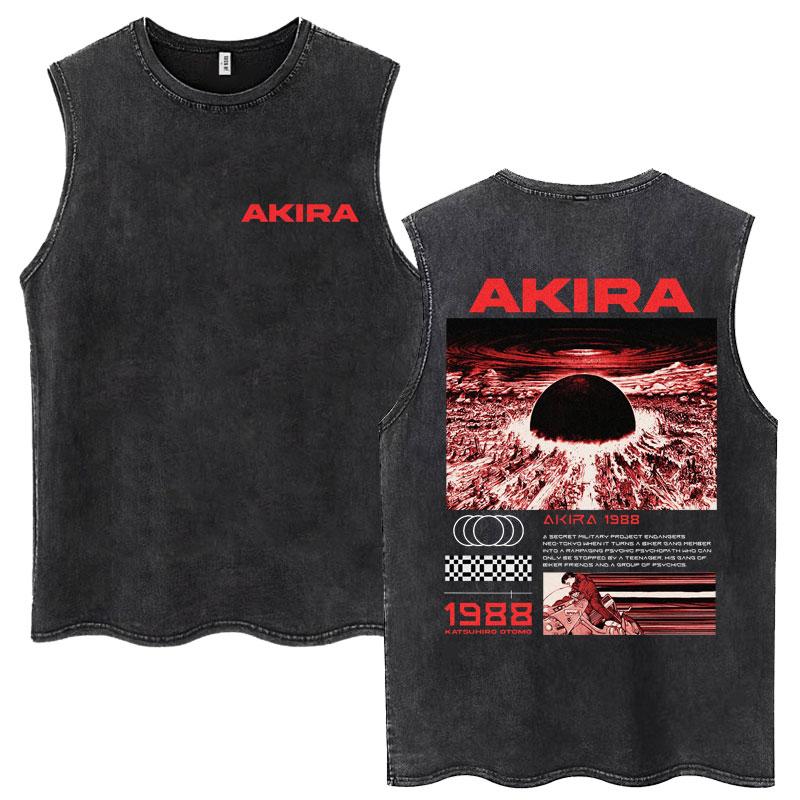 Washed Anime Akira Classic Tank Tops Science Fiction 90s Movie Shotaro Kaneda Vintage Sleeveless Tshirt Men S