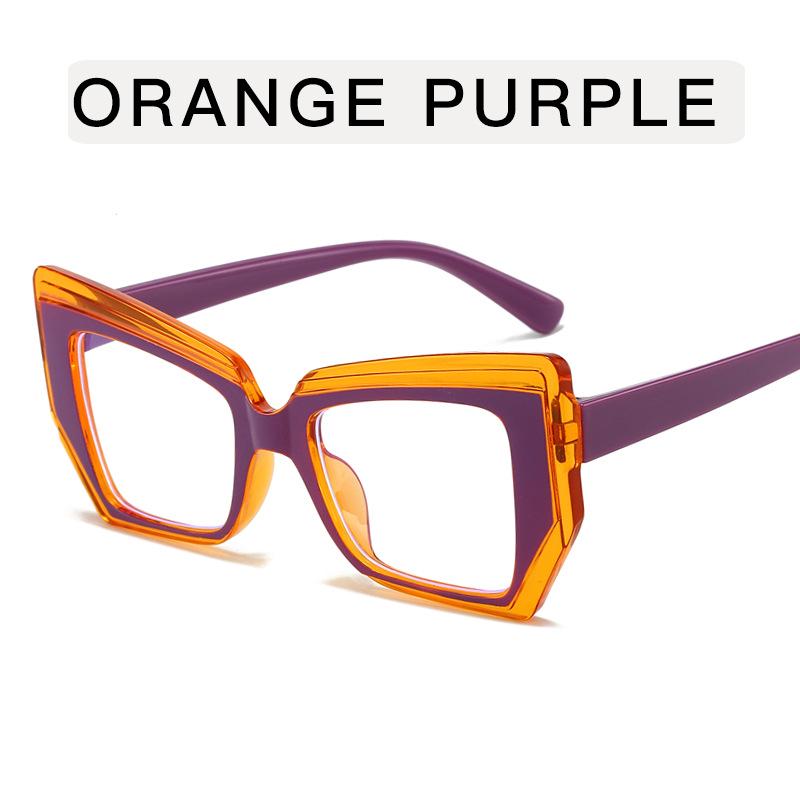 Retro Color Block Cat Eye Flat Top Blue Light Glasses for Women - Fashionable Polygonal Frames