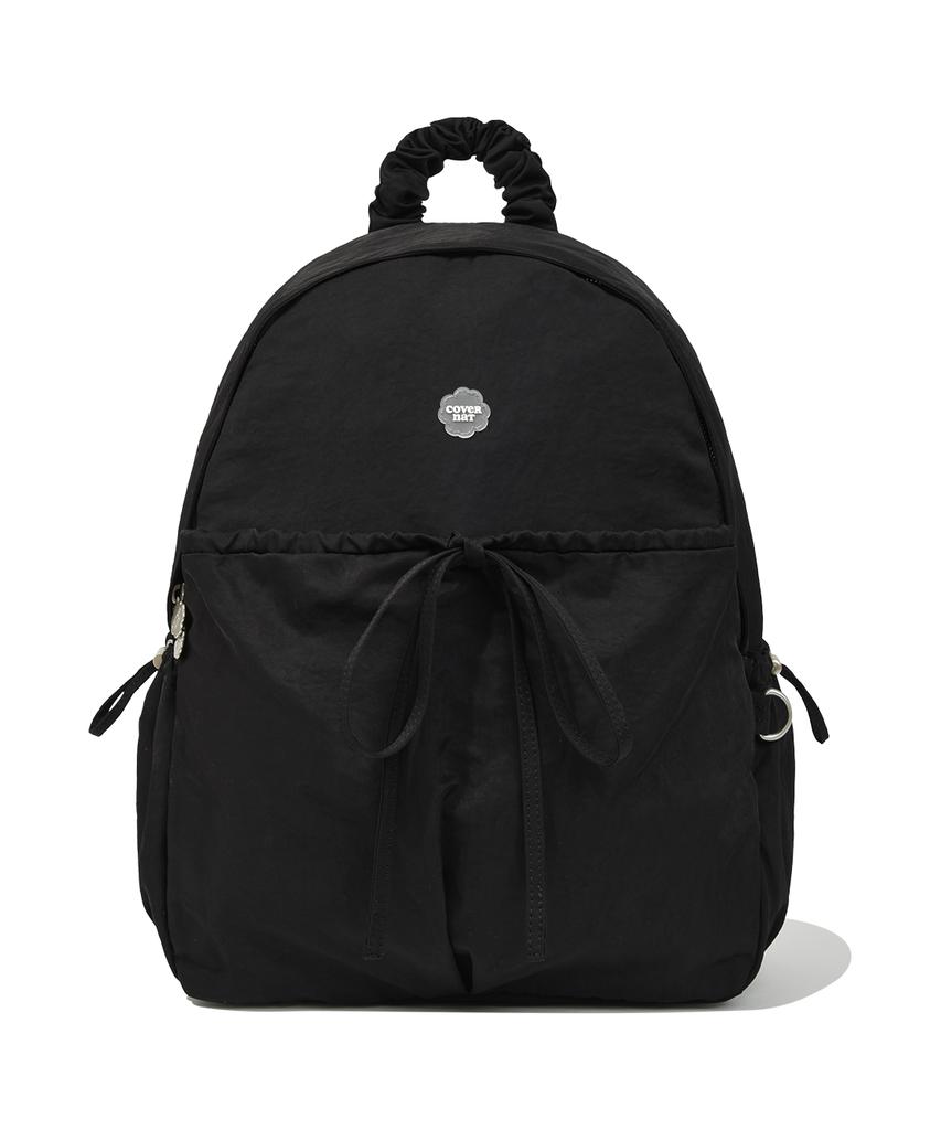 Covernat Woman Clover Heart Shirred Nylon Backpack Black