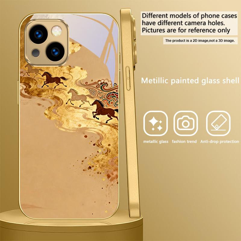 

The galloping golden steed For IPhone 17Pro Max 16 17 Pro 15 Pro 14 13 Plus 12 Mini 11Pro Max XR 16E Air Golden glass phone case iPhone Air