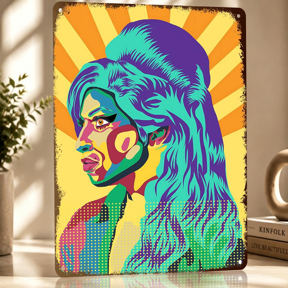 Amy Winehouse Pop Art Portret D Textuur Metaal Poster Aangepaste Muurkunst Blikbord Cadeau voor Mancave Badkamer Decoratie Kamer Huis