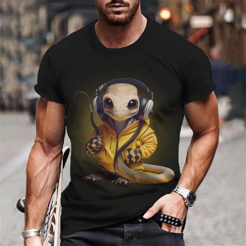 Summer Animals Pattern 3D Print T-shirts Harajuku Style Hip Hop Street Short Sleeve Outdoor Sports Quick Dry Breathable Fashion Men's T-shirts