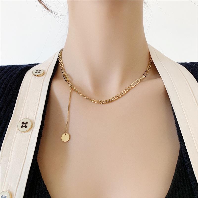 Titanium Steel Hip Hop Tassel Necklace for Women - Trendy Metal Collarbone Chain