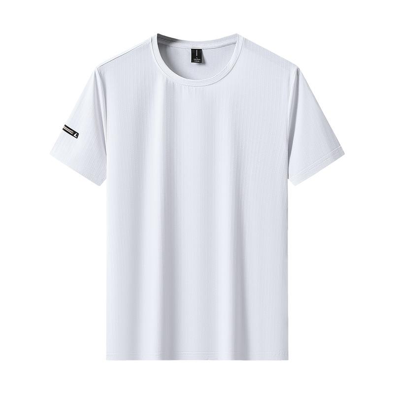 Ice Silk Short Sleeved T-shirt for Men's Summer Running, Breathable Fitness, Quick Drying, Short Sleeved, Round Neck