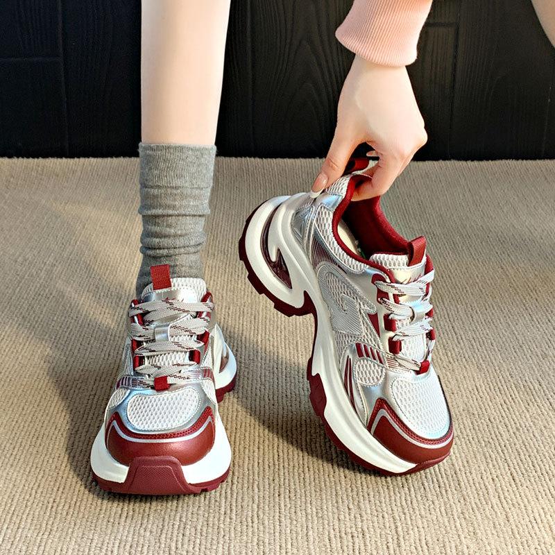 Super fire retro dad shoes women's spring and autumn 2025 new versatile muffin thick-soled breathable casual fashion sneakers