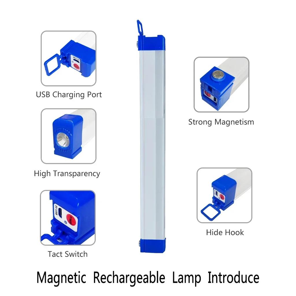 LED USB Rechargeable Lamp Tube Emergency Camping Light Magnetic Portable Lightinging Night Market Outdoor Vehicle Hard Strip