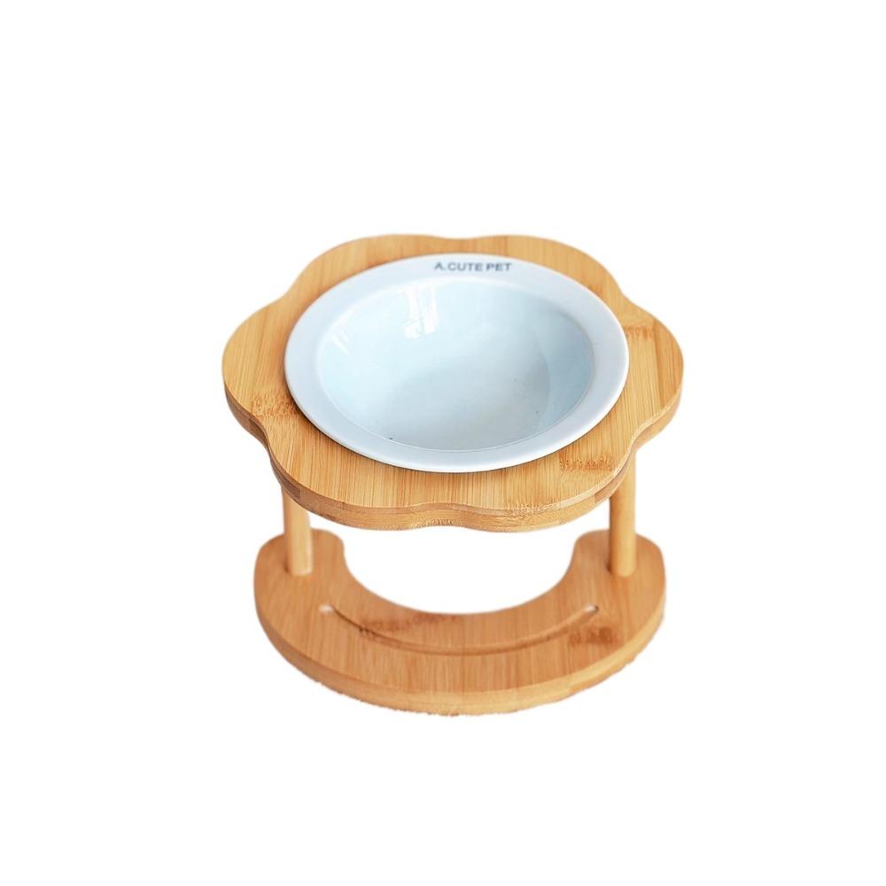 Cute Cat Bowl Wooden Pet Drinking Feeder Pet Supplies Pet High Foot Bowl Water Container