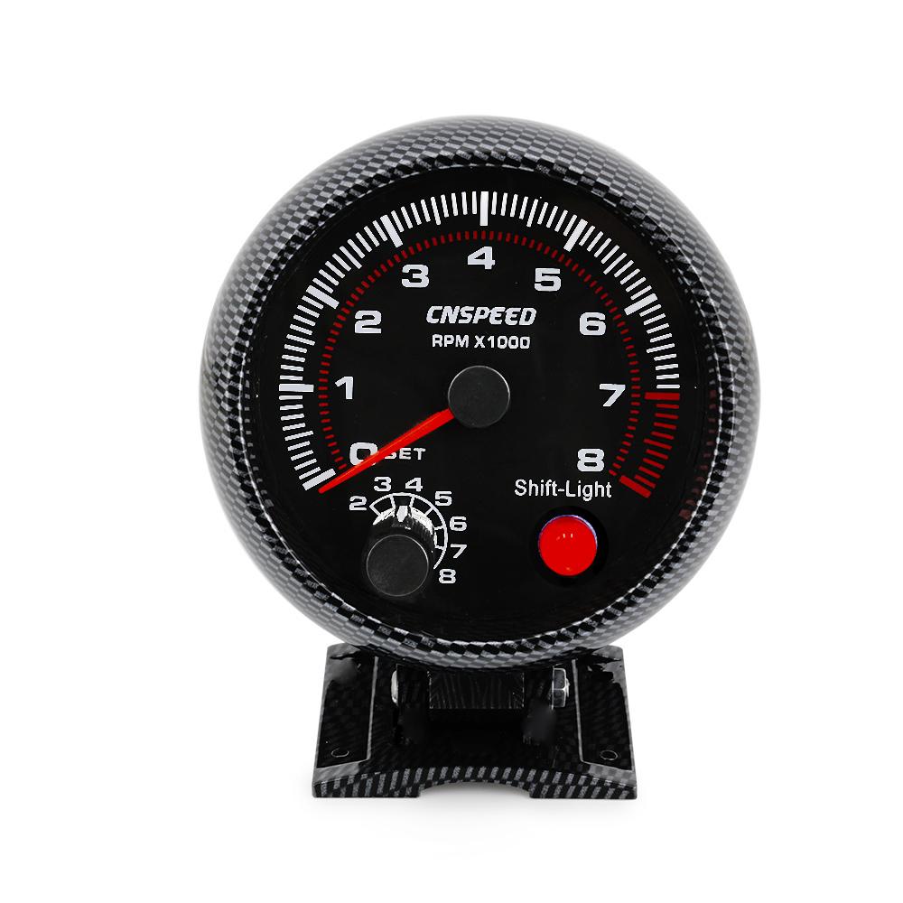 12V Tachometer Gauge 3.75'' Car Universal Black Tachometer Gauge 7color Inter Shift Light 0-8000 RPM Fit 4 6 8 Cylinder