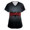 Women's V-neck Halloween Printed Short-sleeved Pocket Side-slit Protective Suit Top