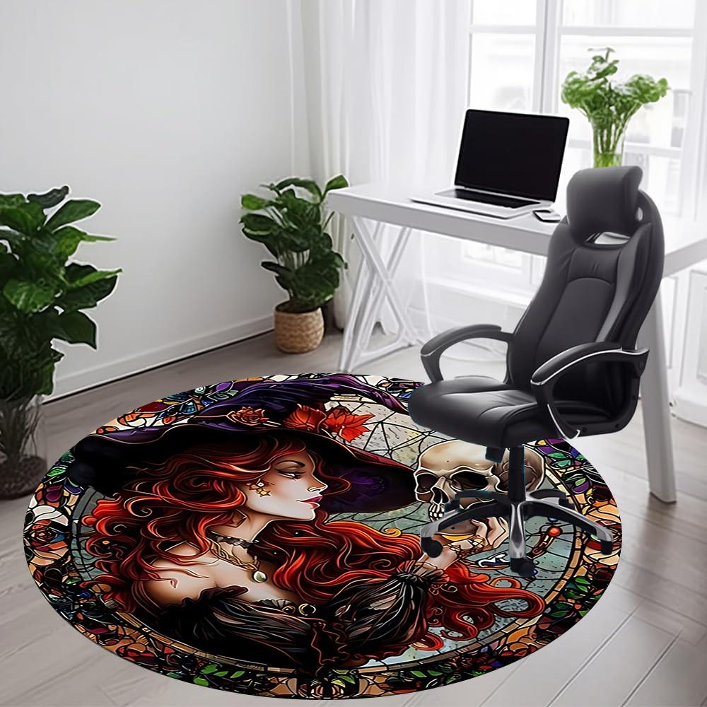 1PC Witch Skull Office Round Area Rug, Mat Suitable For Office, Under Office Chairs Bedroom Living Room Home Decor, Room Deco