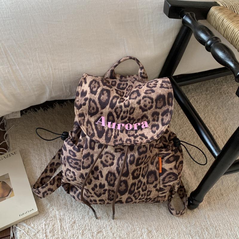Осень новый трендовый нишевый ретро холщовый рюкзак с леопардовым принтом женский высокоценный рюкзак с большой вместимостью
