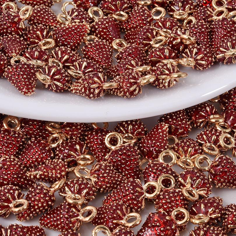 10pcs Cute Strawberry Pendant Charm Enamel Charms For Jewelry Making Supplies Fruit Accessories Handmade Materials DIY Breloque