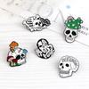 Skull Series Punk Gothic Badge Skeleton Flower Potted Brooch Denim Lapel Bag Enamel Pins Gift for Friend Party Halloween Jewelry