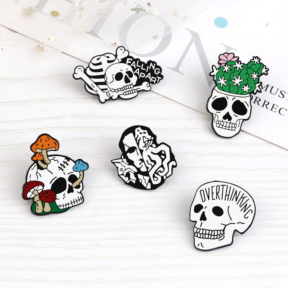 Skull Series Punk Gothic Badge Skeleton Flower Potted Brooch Denim Lapel Bag Enamel Pins Gift for Friend Party Halloween Jewelry