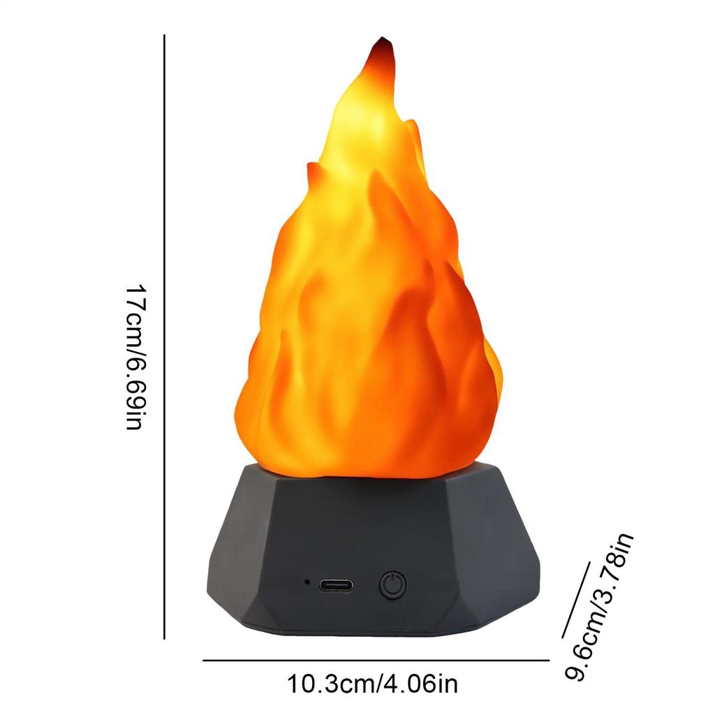 3D False Fire Night Light USB Rechargeable Flameless Candle 3-speed Mode Flame Light Realistic Flame Effect Home Decoration
