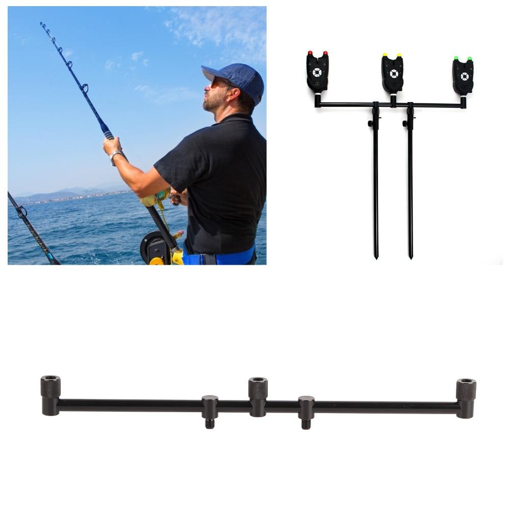 Durable Aluminum Alloy Fishing Rod Buzz Bar 40cm 3 Head Fishing Crossbar Bracket Fishing Rod Holder Fishing Rod Alarm