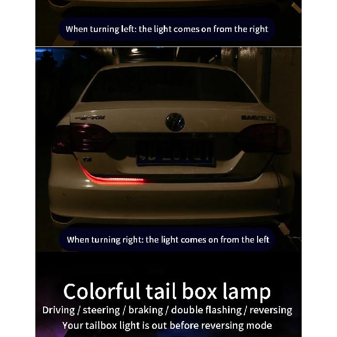 12V 120CM Auto Trunk Light LED Strip Running Brake Reverse Turn Signal Lamp 5050 RGB 72 SMD Waterproof Flowing Light Car Styling