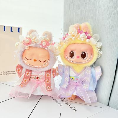 Sada Hanfu Vhodná pro 17cm panenku Labubu Oblečení Elegantní Mini Šaty s Jemnými Stuhami Roztomilé Dekorativní Panenky Mini Módní Doplňky