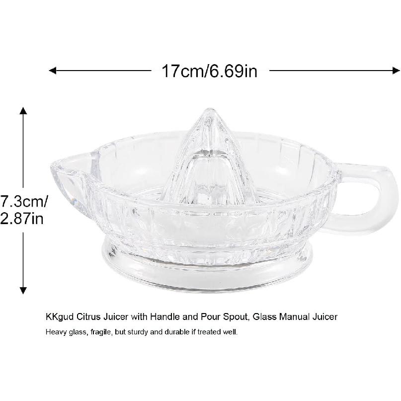 Citrus Juicer with Handle and Pour Spout, Glass Manual Juicer for Small Lemon and Small Orange