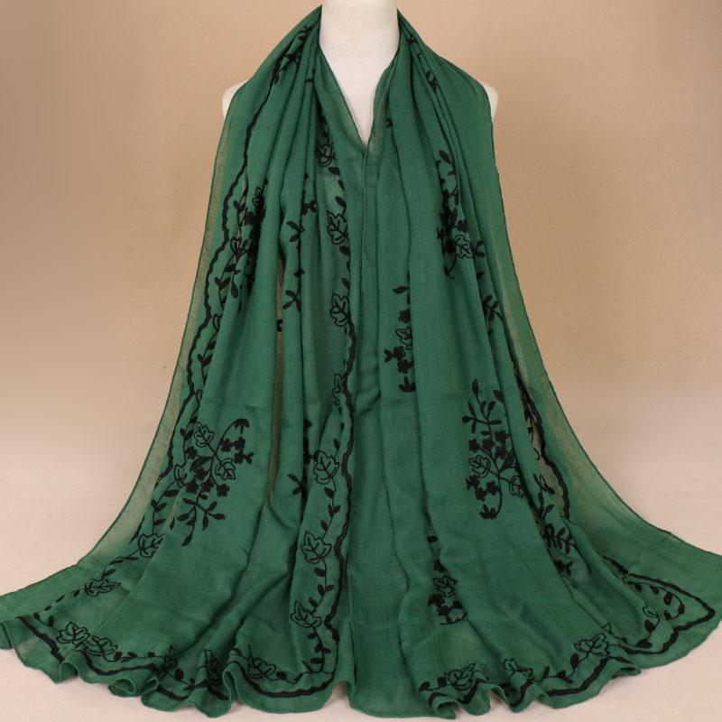 Women Plain Embroider Floral Viscose Scarf  Printe Shawls And Wraps Lady Pashmina Stoles Muslim Hijab Foulards Sjaal