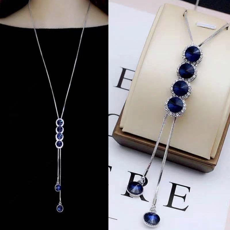 1Pcs New Trendy Korean Fashion Clothes Pendant Geometric Jewelry Vinatge Crystal Water Drop Sweater Long Necklaces For Women