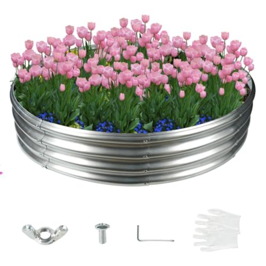

5FT Diameter Galvanized Garden Raised Bed Plant Box Fire Pit Ring 0.8mm Thick 12 Inch Tall Crimped Edge and Corner No Sharpe Pe United States