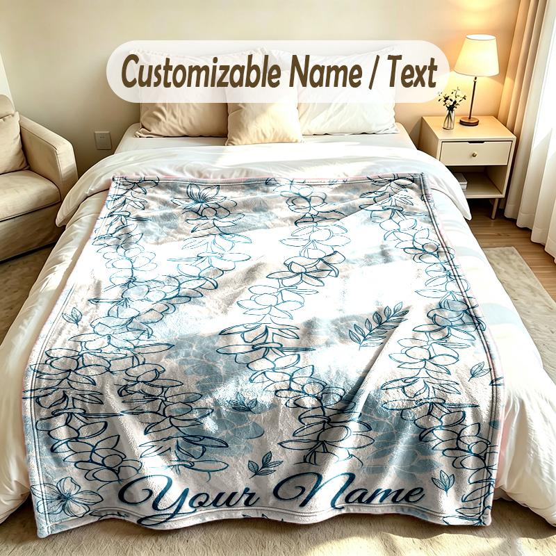 Floral Garden Theme Soft Blanket Personalized Custom Name Text Print Warm Blanket Home Sofa Bedroom Decor